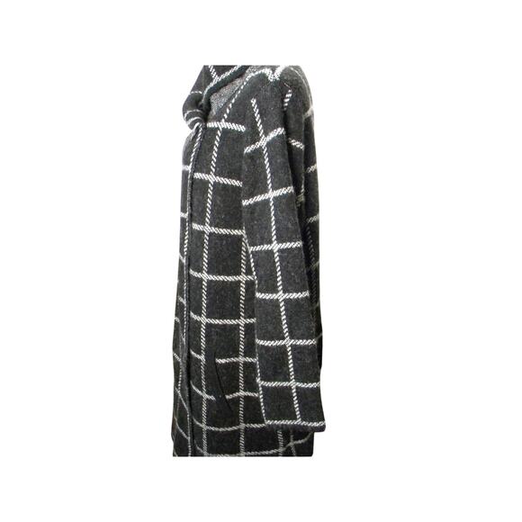 Tahari Wool Blend Cardigan Coat Black White Windowpane Longline‎ Open Front 1X - Picture 3 of 8